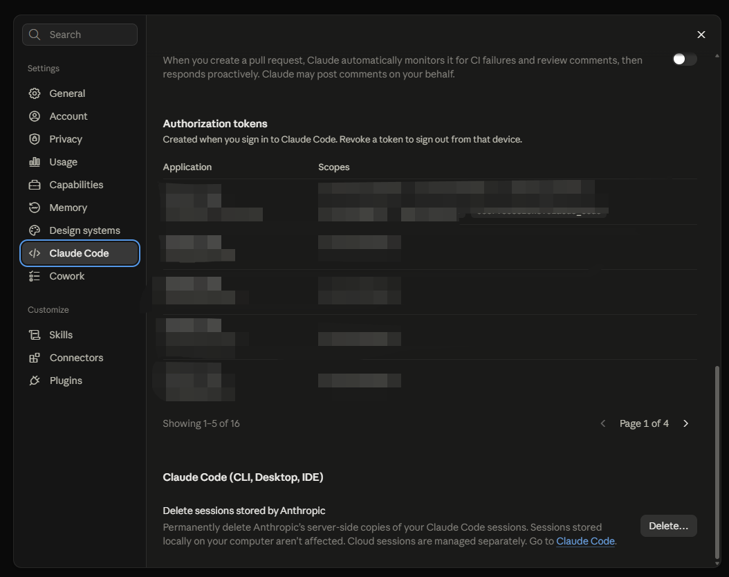 Authorization tokens の一覧